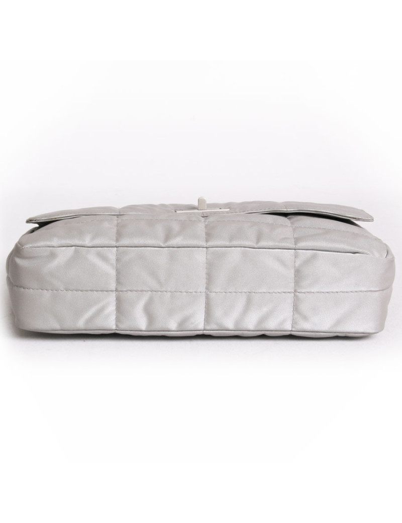 CHANEL shiny gray fabric bag