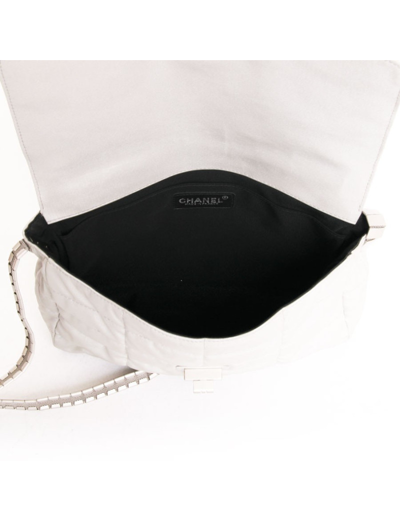 CHANEL shiny gray fabric bag