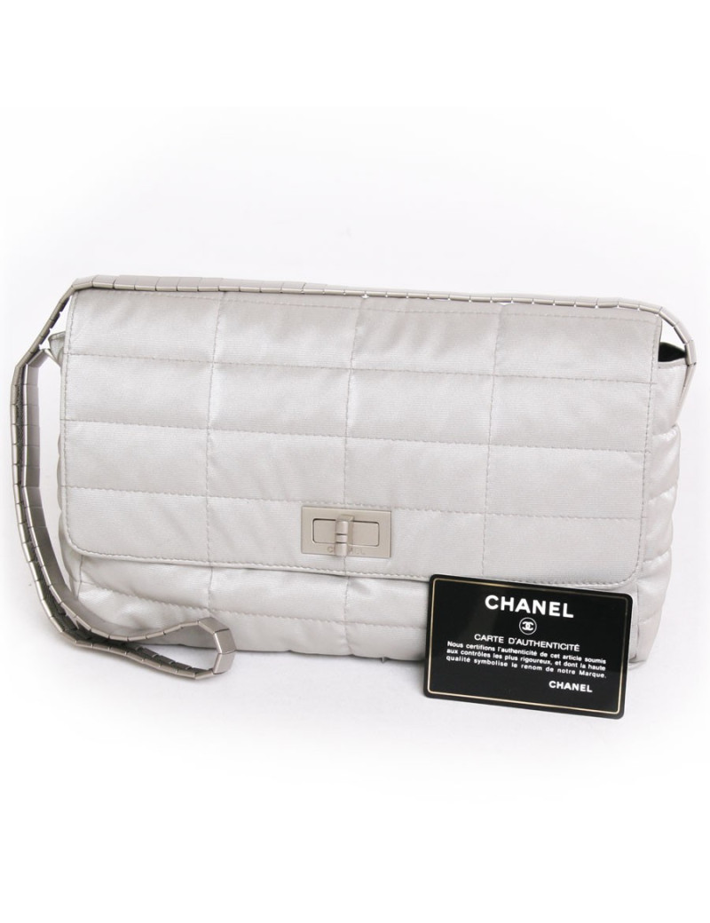 CHANEL shiny gray fabric bag