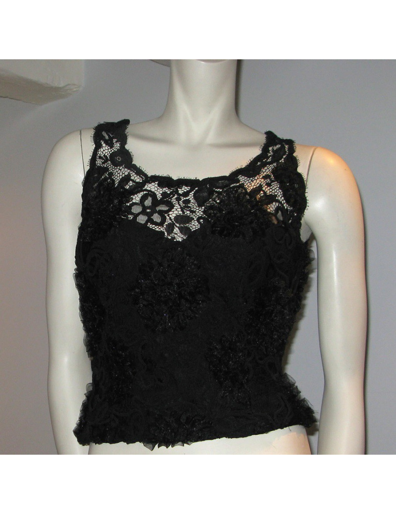Chemisier CHANEL T 38 sans manches en  broderie de dentelle noire Lesage