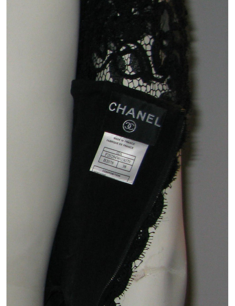 CHANEL T 38 shirt without sleeves Black Lace embroidery Lesage