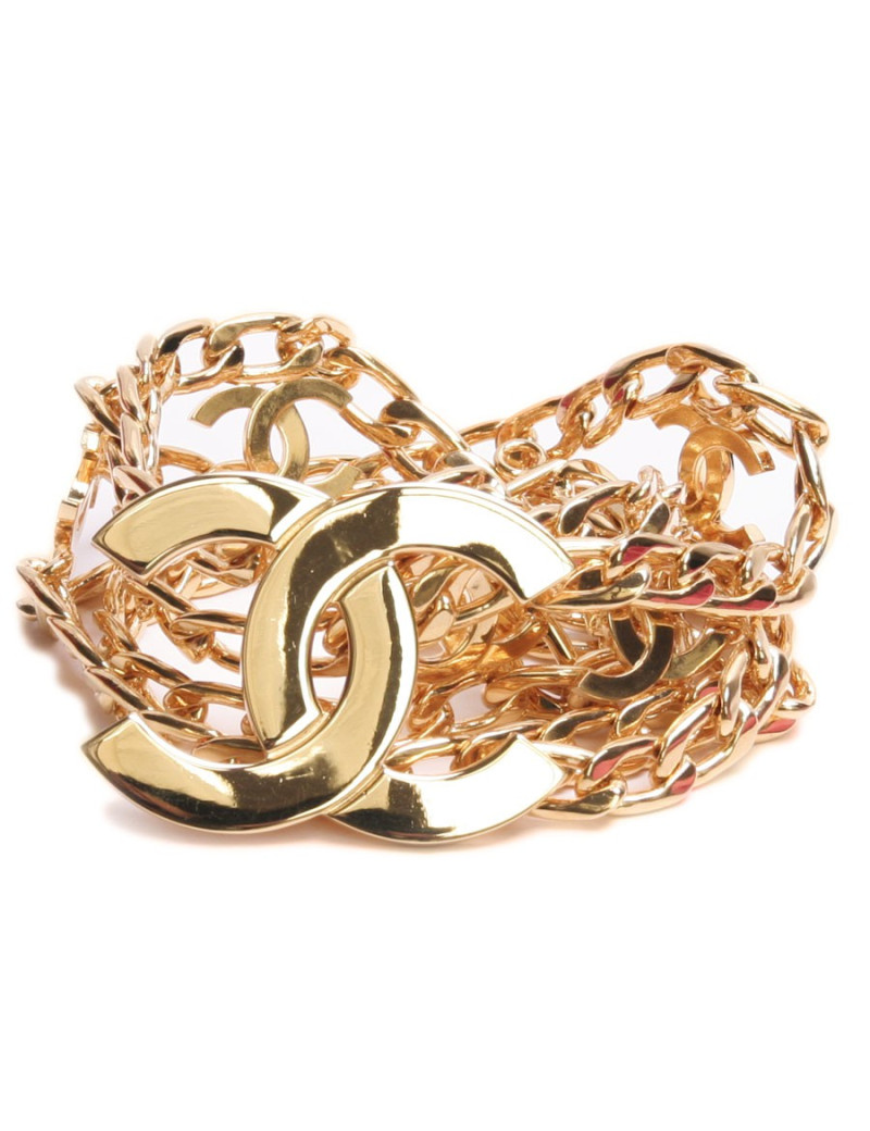 Ceinture CHANEL T 72 double chaîne dorée 