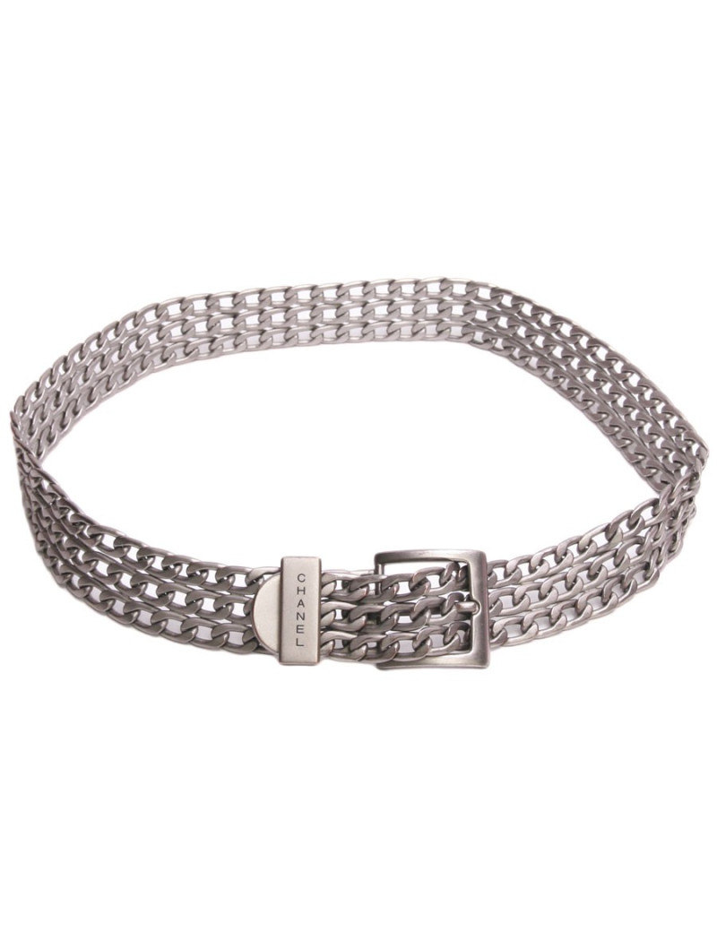Ceinture CHANEL  T 85 triple chaîne métal argent mat