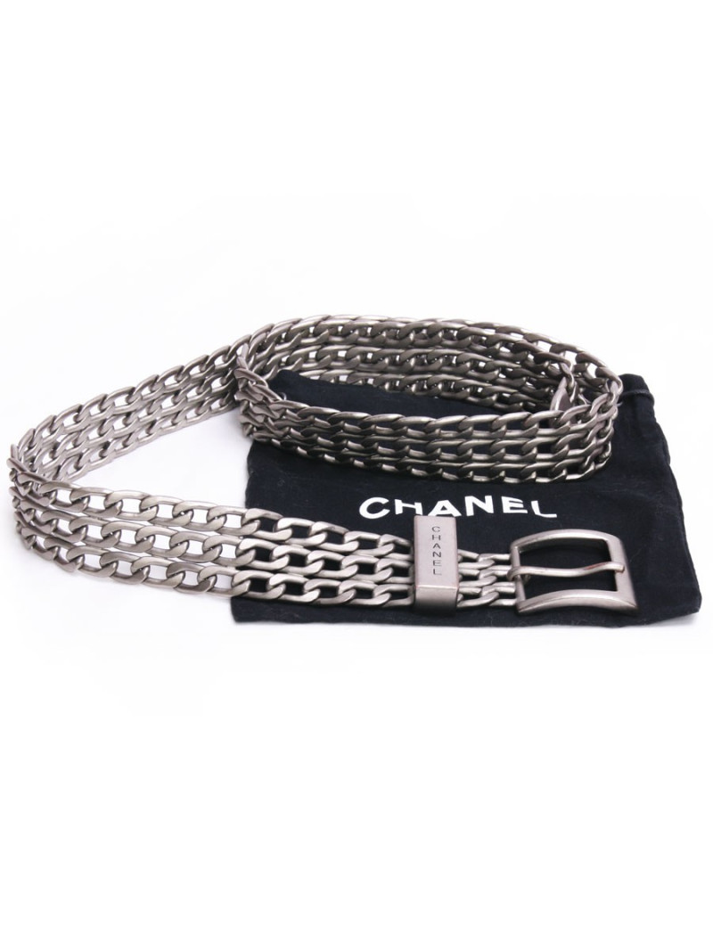 Ceinture CHANEL  T 85 triple chaîne métal argent mat