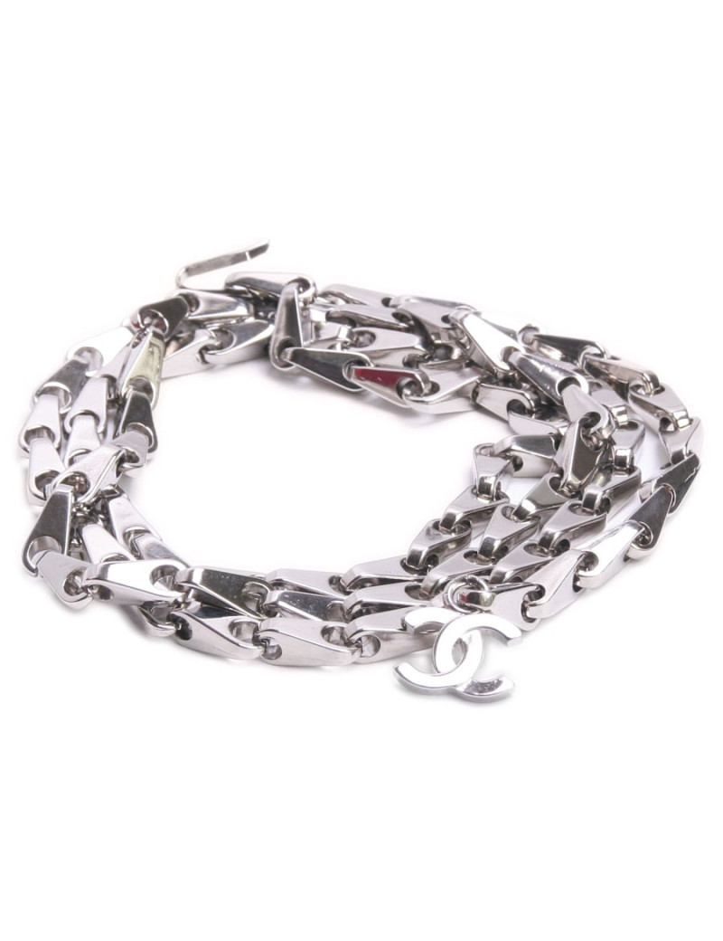 Ceinture CHANEL T 85 maillon chaîne de vélo argentée