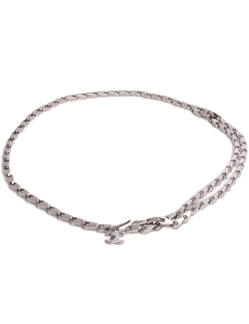 CHANEL T 85 bike chain belt in silver metal
