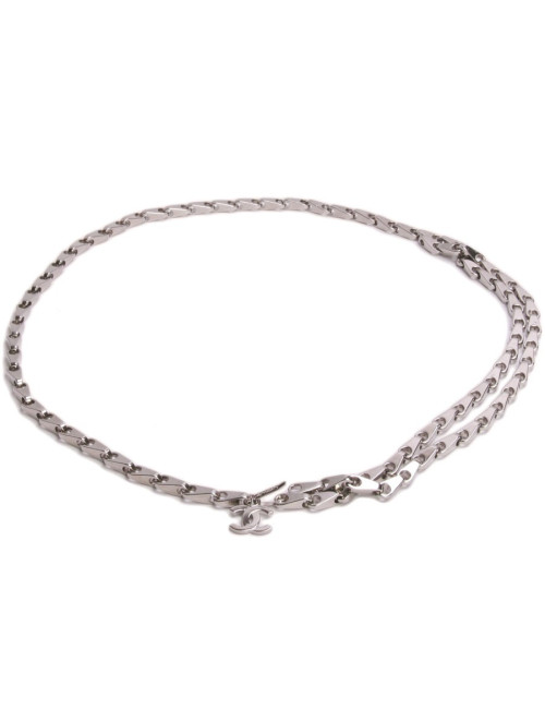 CHANEL T 85 bike chain belt in silver metal