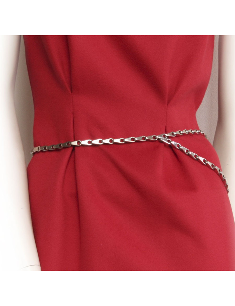 CHANEL T 85 bike chain belt in silver metal