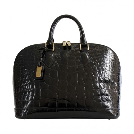 Bag Alma LOUIS VUITTON leather exotic black alligator - VALOIS
