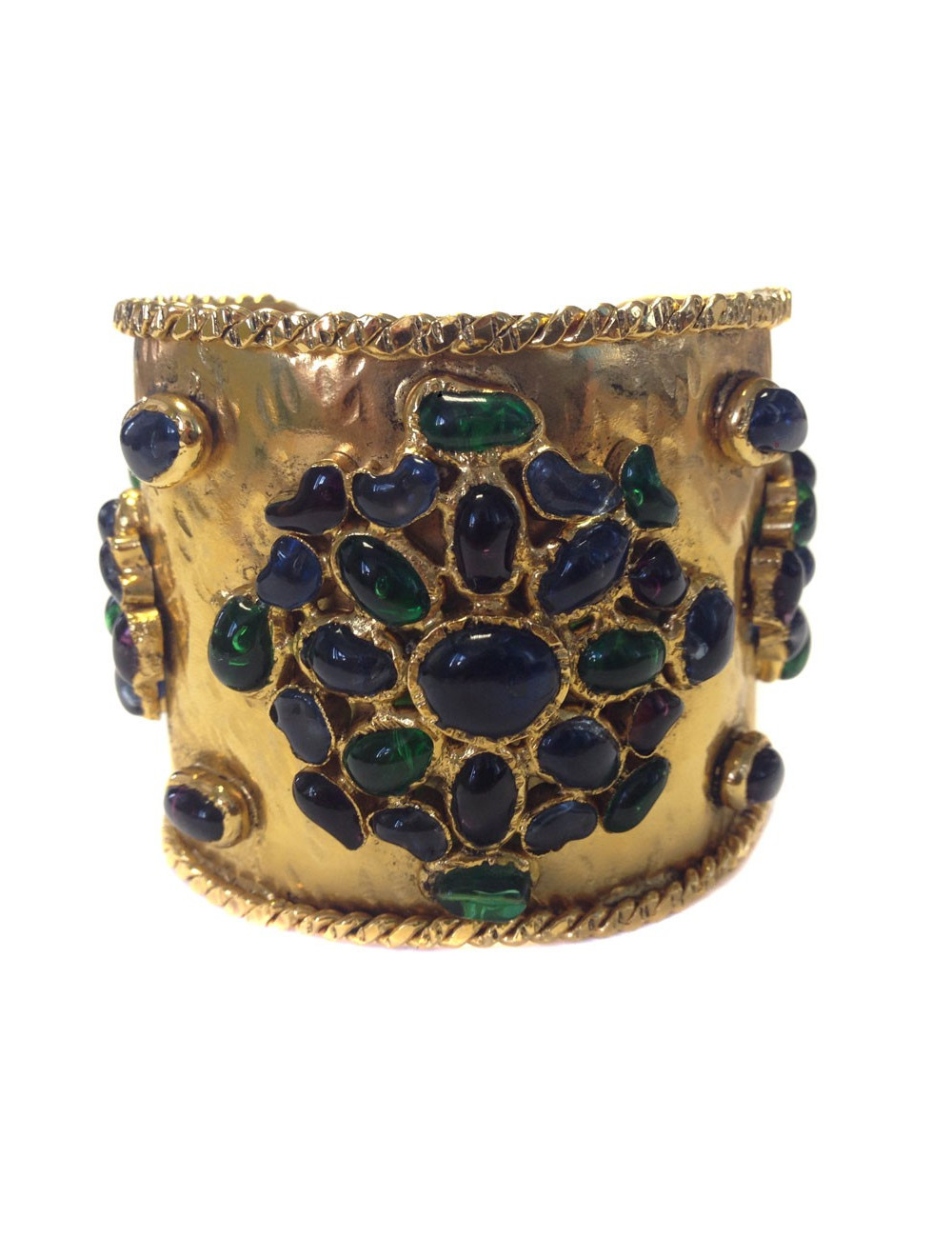 Manchette couture MARGUERITE DE VALOIS en métal doré à l'or fin et pâte de verre multicolore 