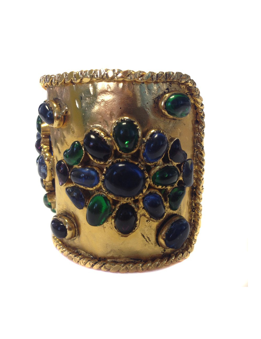 Manchette couture MARGUERITE DE VALOIS en métal doré à l'or fin et pâte de verre multicolore 