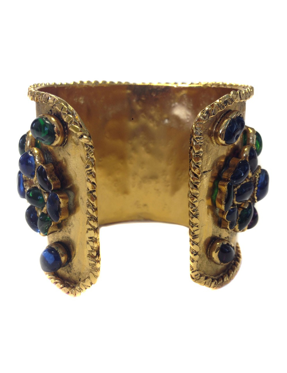 Manchette couture MARGUERITE DE VALOIS en métal doré à l'or fin et pâte de verre multicolore 