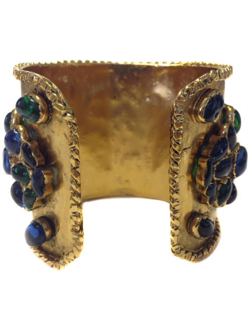 Manchette couture MARGUERITE DE VALOIS en métal doré à l'or fin et pâte de verre multicolore 