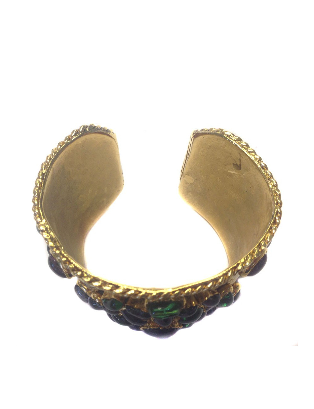 Manchette couture MARGUERITE DE VALOIS en métal doré à l'or fin et pâte de verre multicolore 