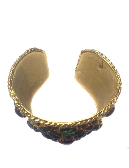 Manchette couture MARGUERITE DE VALOIS en métal doré à l'or fin et pâte de verre multicolore 