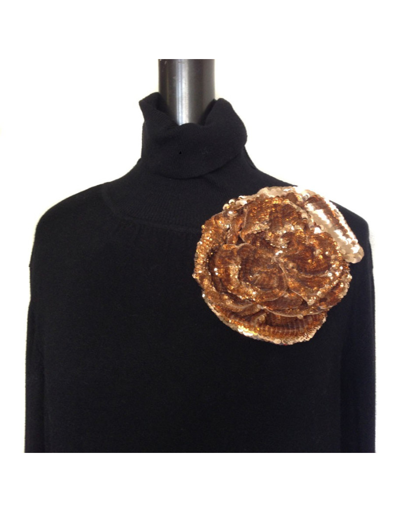 Large pin CHANEL Camellia bronze sequined
