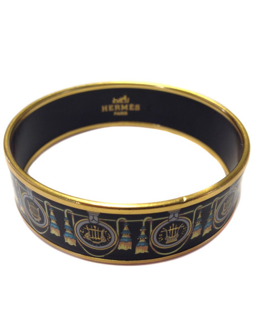 Bracelet HERMEs large en émail et métal doré à l'or fin