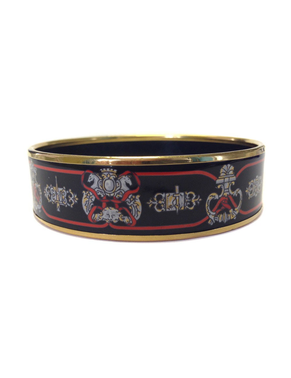 Large HERMES bracelet in black enamel and gilt gold metal