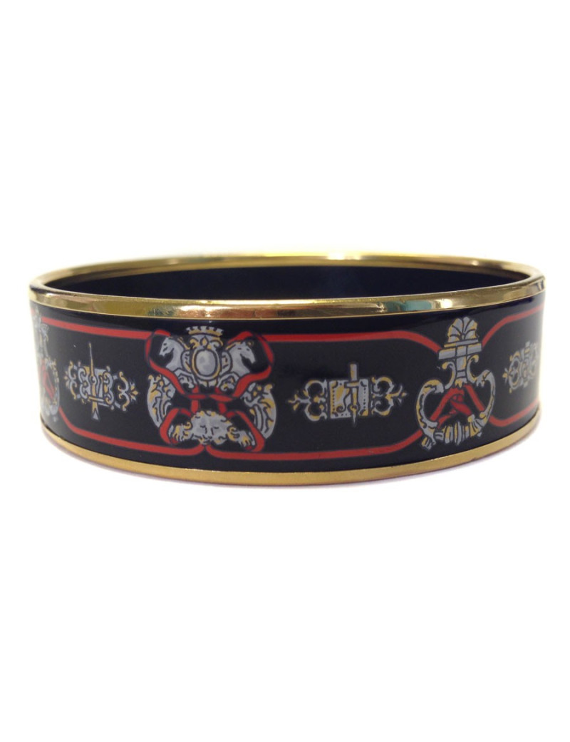 Large HERMES bracelet in black enamel and gilt gold metal
