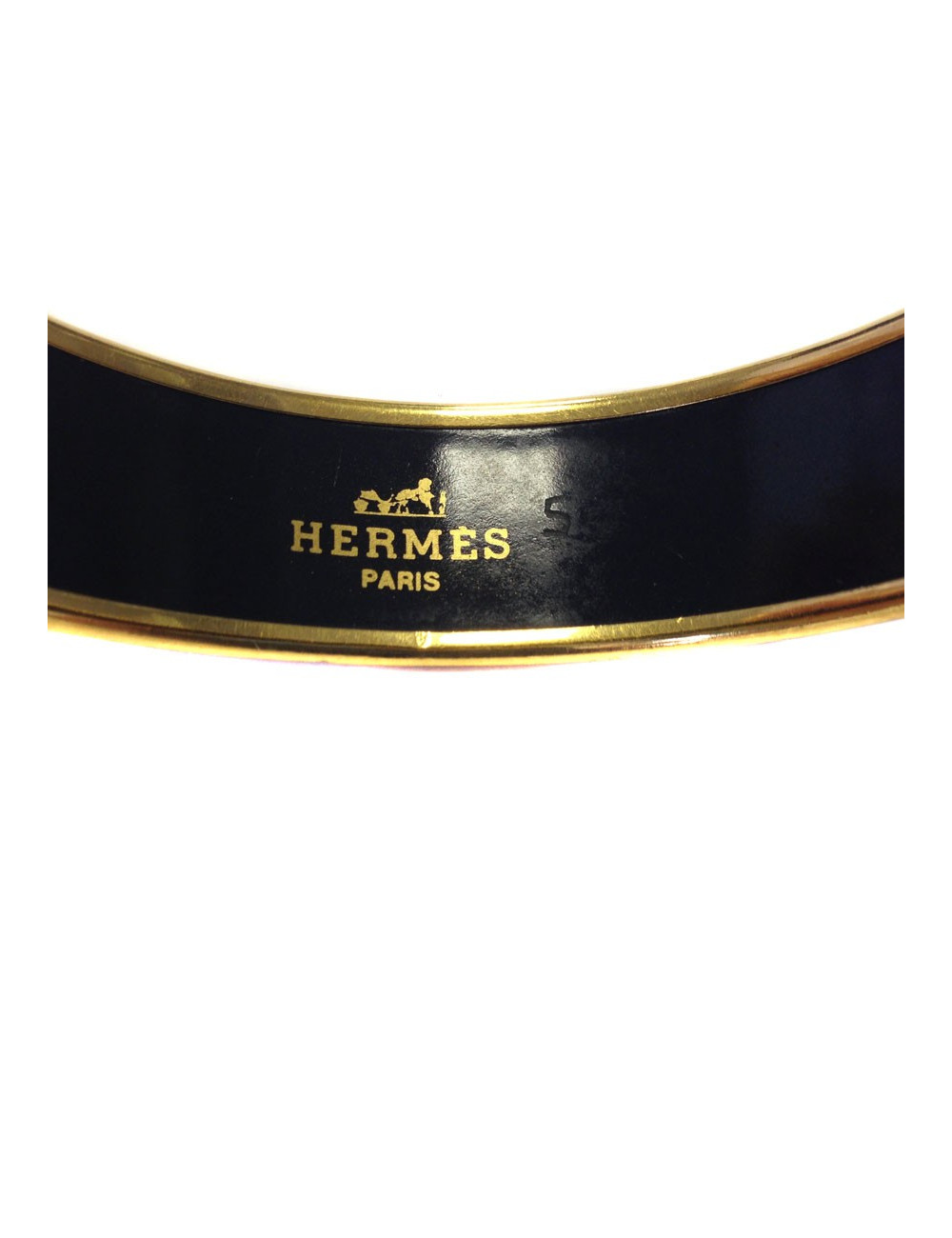Large HERMES bracelet in black enamel and gilt gold metal