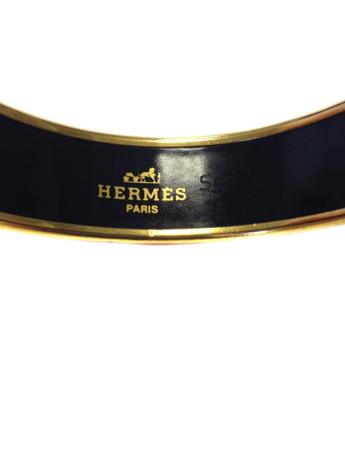 Bracelet HERMEs large en émail noir et métal doré à l'or fin