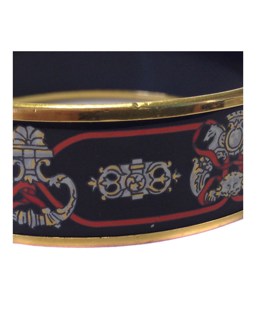 Large HERMES bracelet in black enamel and gilt gold metal