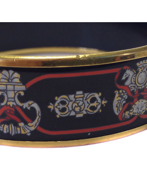 Large HERMES bracelet in black enamel and gilt gold metal