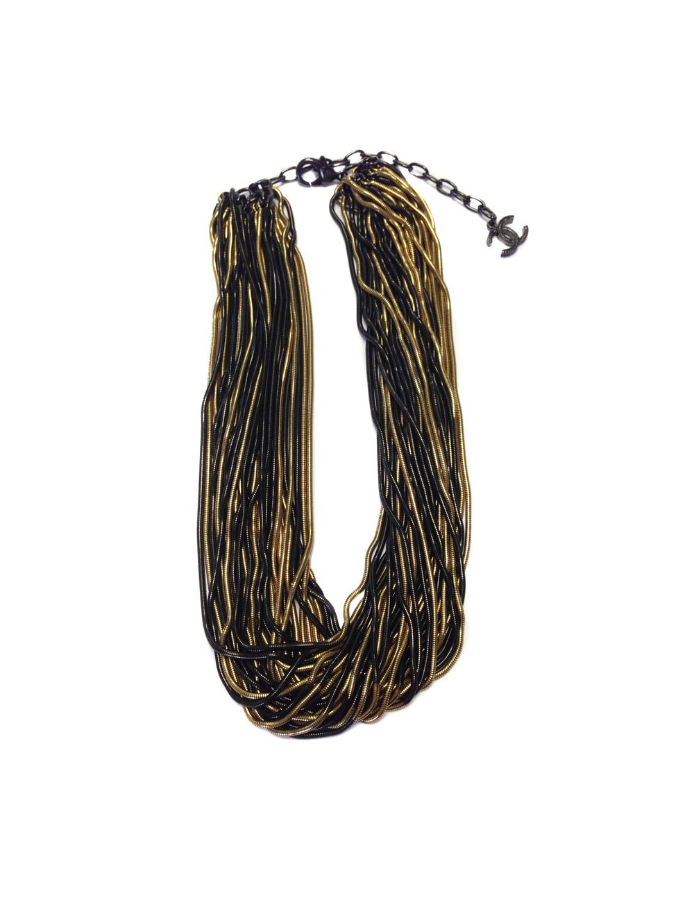Collier CHANEL chaînes noires et dorées 