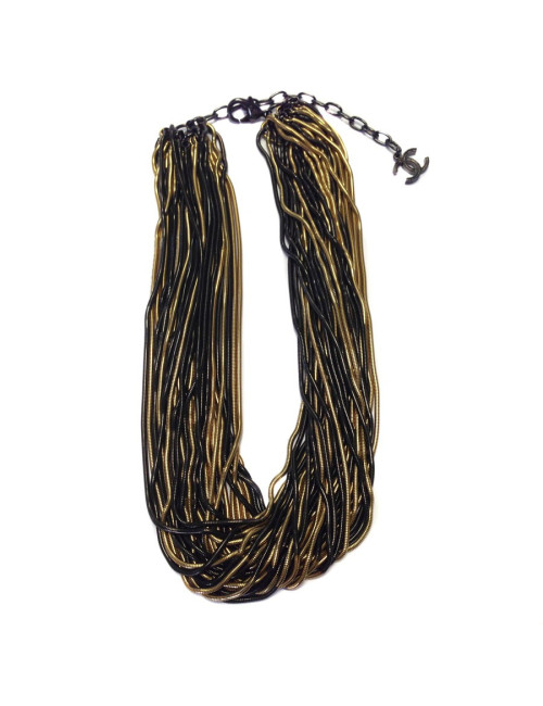 Collier CHANEL chaînes noires et dorées 
