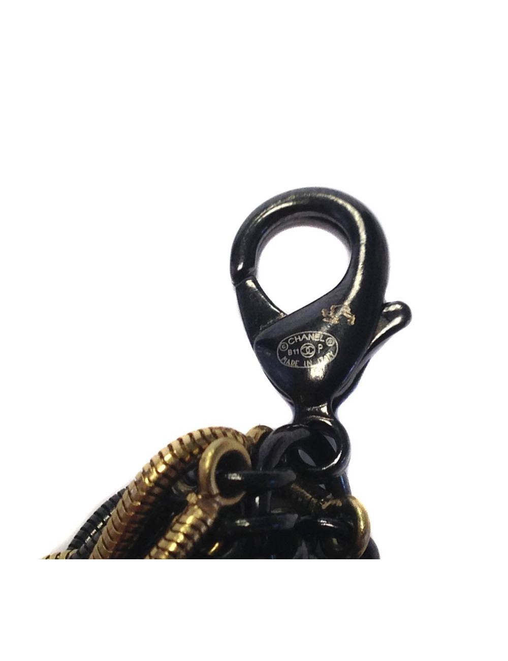 Collier CHANEL chaînes noires et dorées 