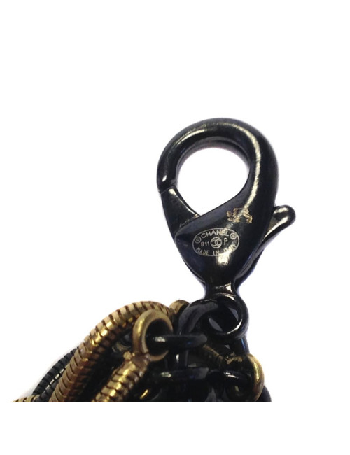 Collier CHANEL chaînes noires et dorées 