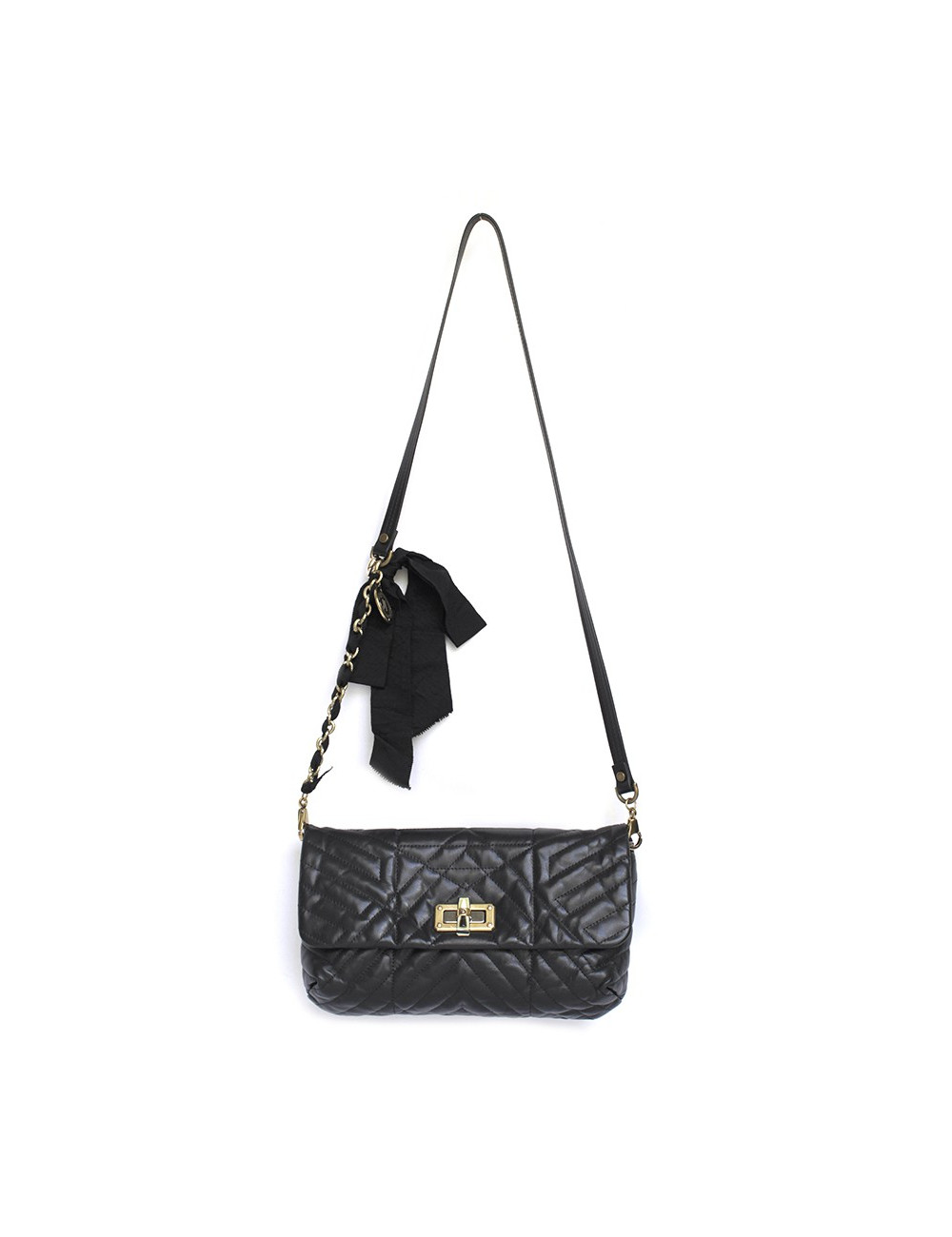 Sac LANVIN modèle "Happy" en cuir matelassé noir 