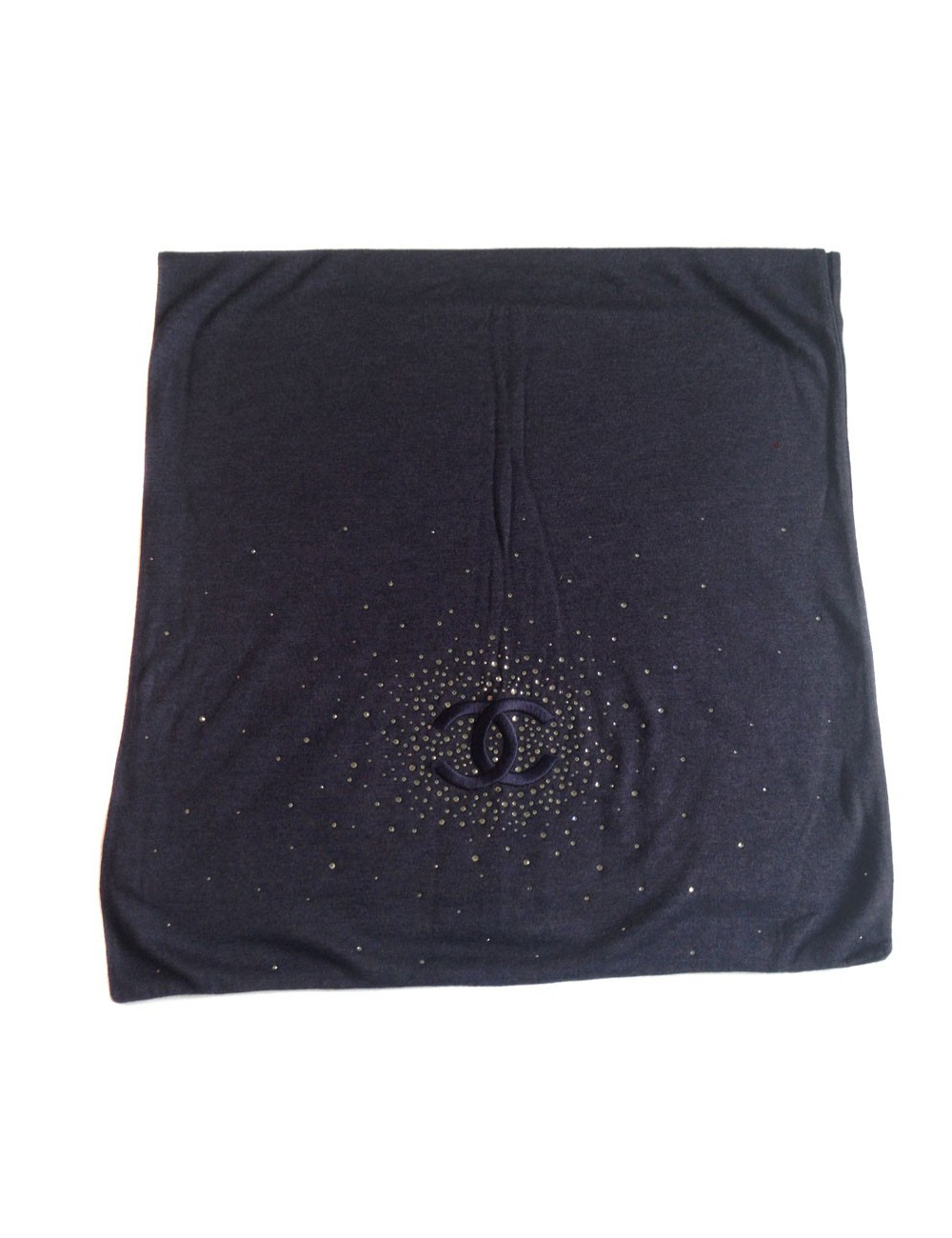 Etole CHANEL bleue foncée en cachemire, soie et strass Swarovski