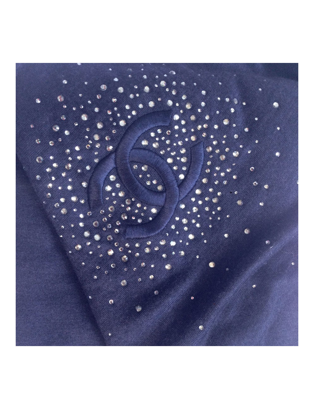 Blue CHANEL scarf dark cashmere, silk and Swarovski rhinestones