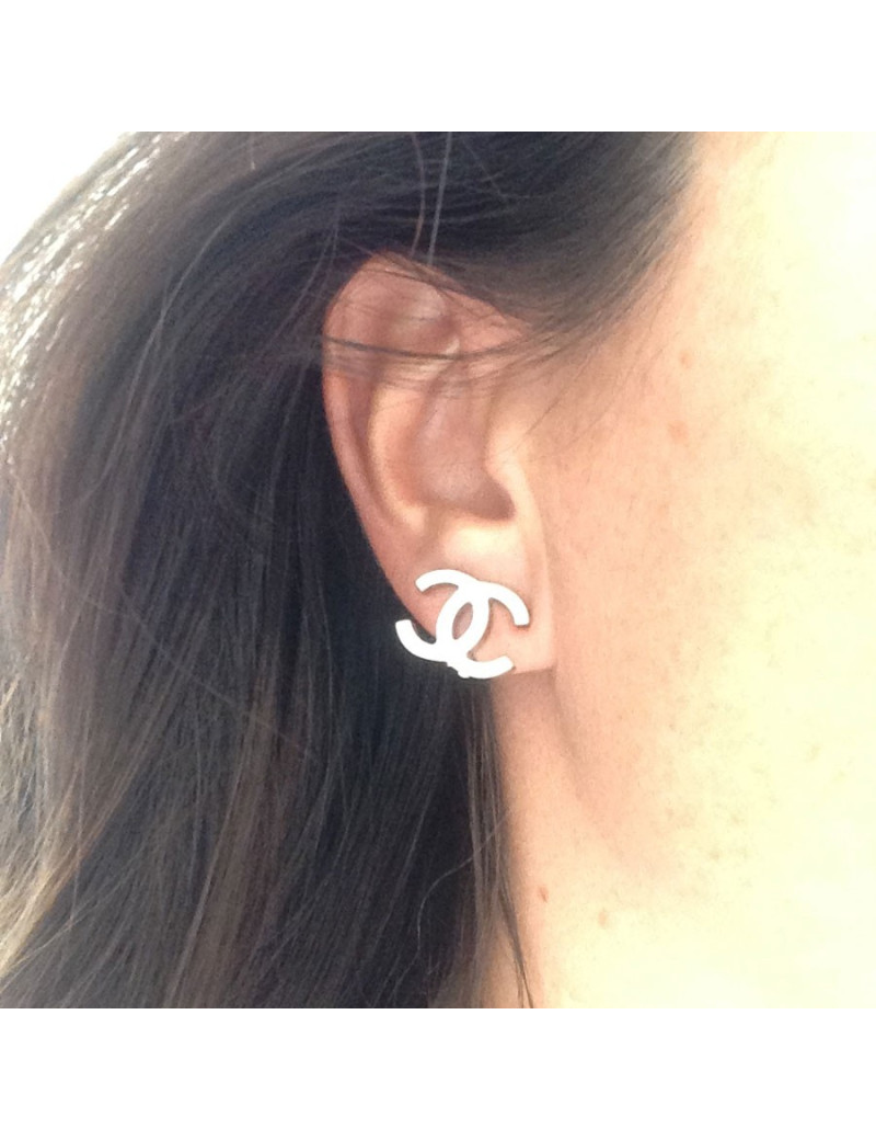CHANEL 'CC' ear ring silver metal clips