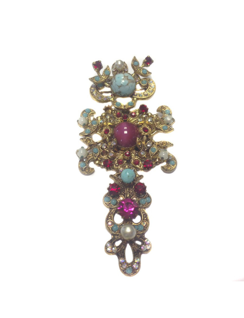 Broche aux pierres multicolores sans marque 
