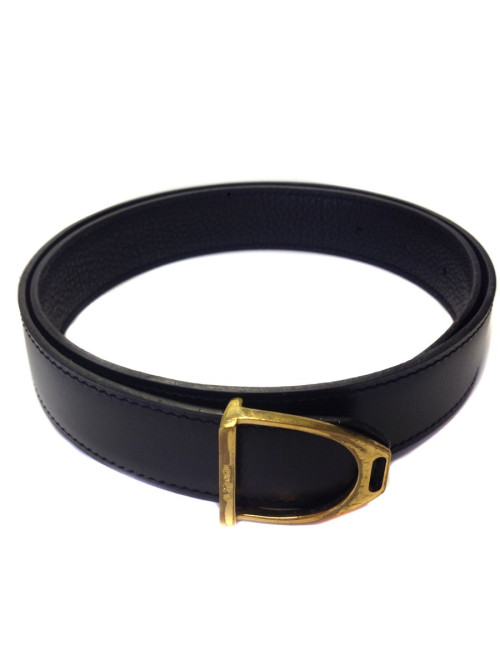 Ceinture HERMES en cuir noir vintage