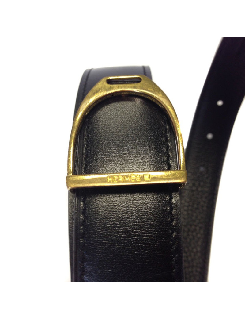 Ceinture HERMES en cuir noir vintage