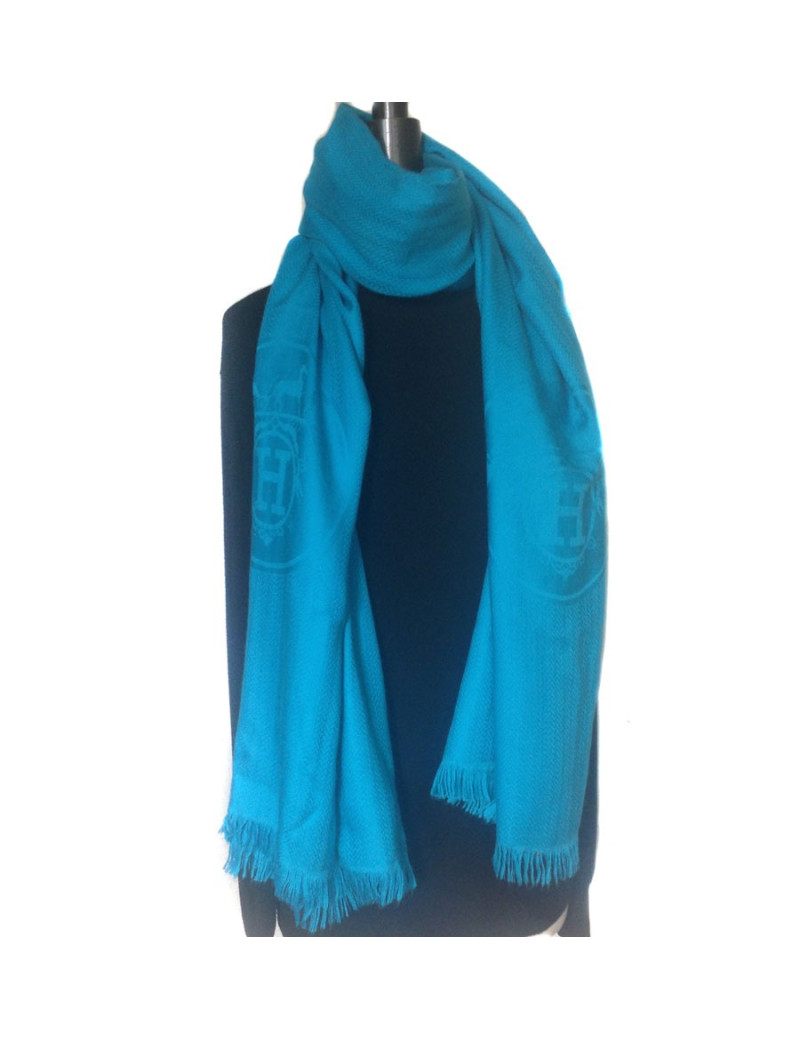 Blue HERMES scarf in cashmere jacquard and silk