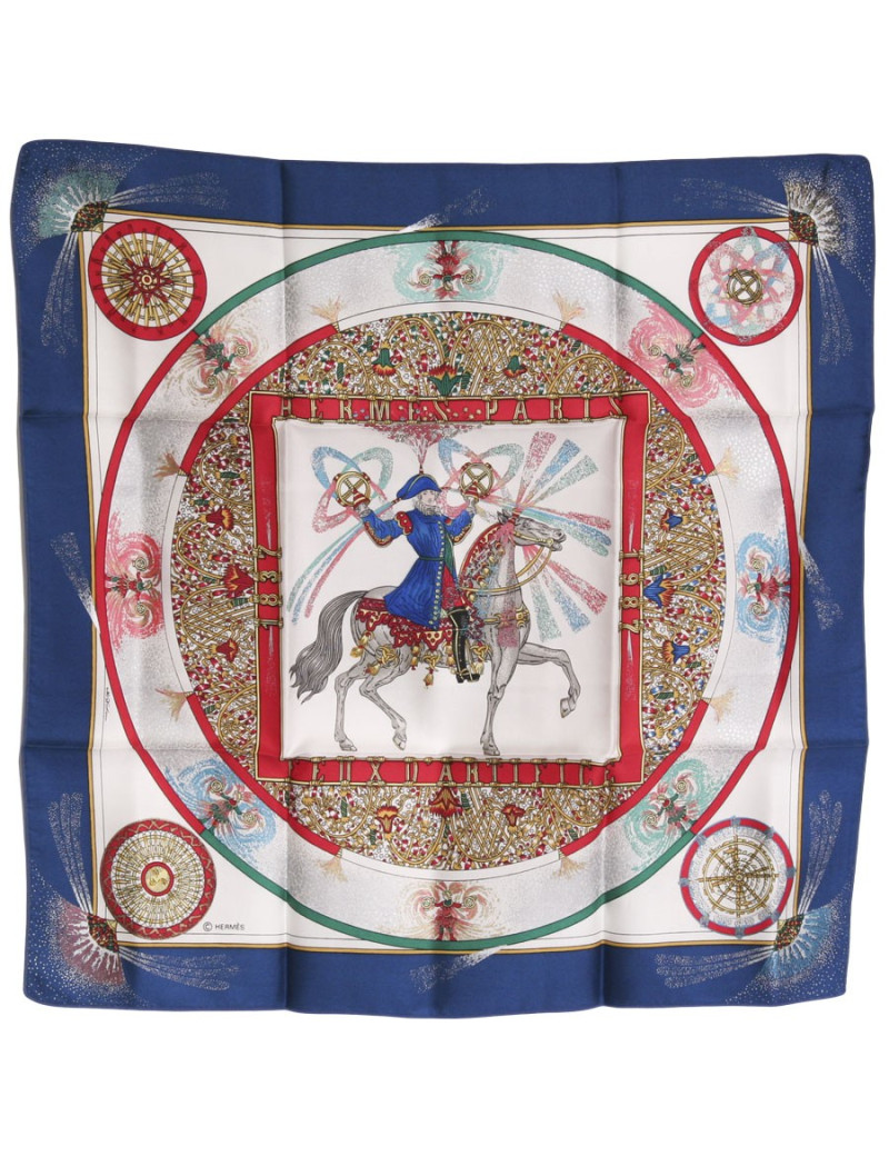 Foulard "Gavroche" HERMES  "Feux d'artifice" en soie 