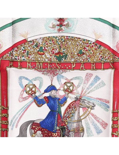 Foulard "Gavroche" HERMES  "Feux d'artifice" en soie 