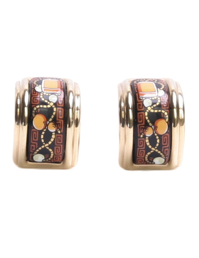 Clips d'oreille HERMES émail noir et orange