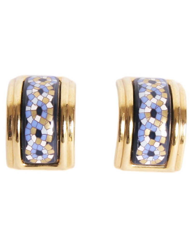 Clips d'oreille HERMES en émail bleu et or