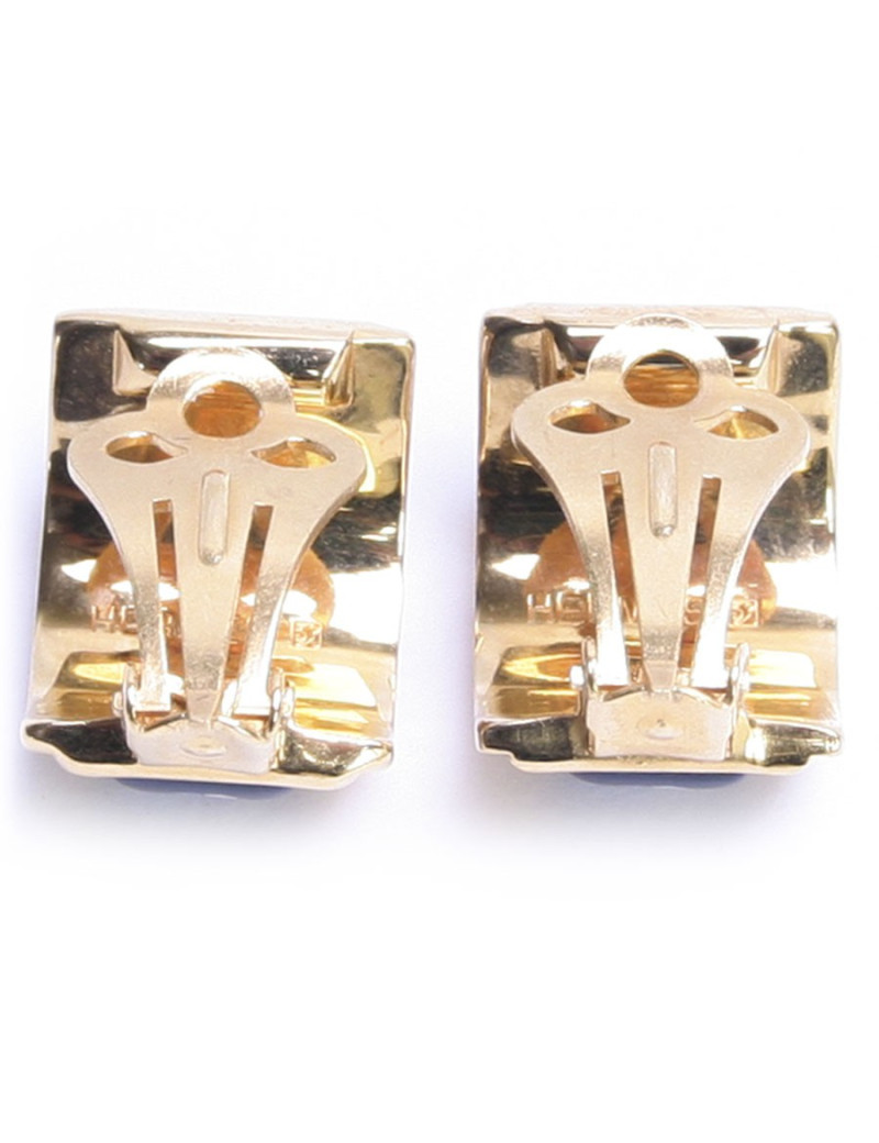 Clips d'oreille HERMES en émail bleu et or