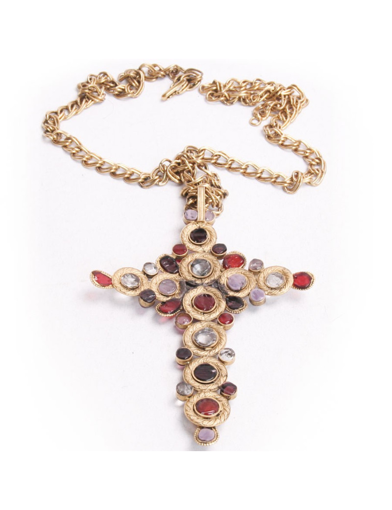 Sautoir croix  MARGUERITE DE VALOIS Couture multicolore