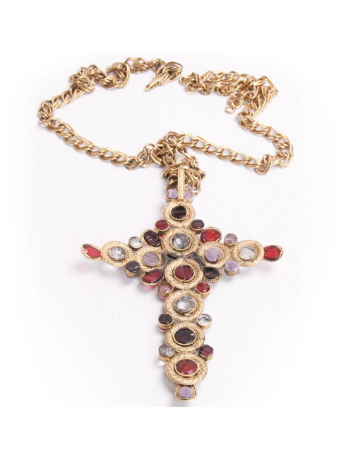 Sautoir croix  MARGUERITE DE VALOIS Couture multicolore