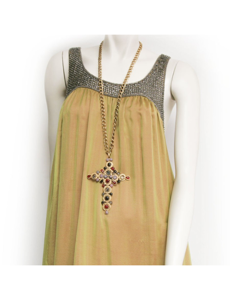 Sautoir croix  MARGUERITE DE VALOIS Couture multicolore