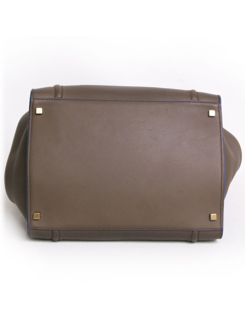 Sac "phantom square" CELINE cuir étoupe et bordures bleues