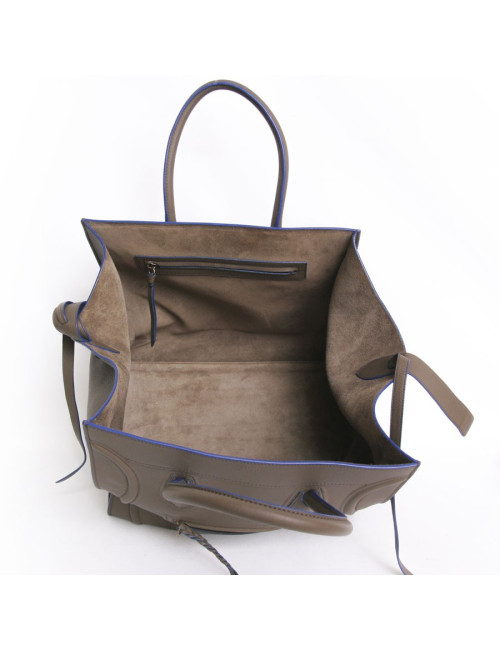 Sac "phantom square" CELINE cuir étoupe et bordures bleues