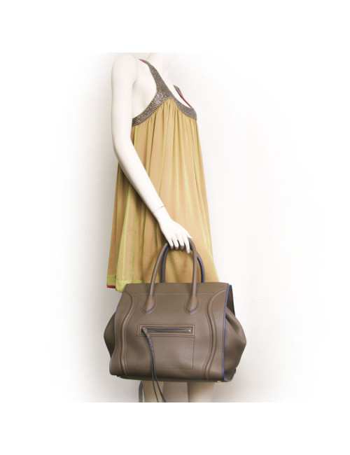 Sac "phantom square" CELINE cuir étoupe et bordures bleues